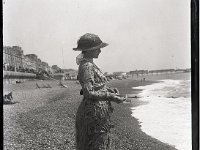 &copyTheCarterTribe.com 2013  Evelyn Eliza Amelia Tribe (née Taylor) on Hastings BEach ~ 1921   Scanned from 1/4 plate (4" x 3")