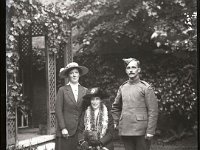 &copyTheCarterTribe.com 2013  Left to right: Unknown woman, Edith Tribe and Arthur Pacey Tribe (joined RFC 10 Jan 1916). 4 Deodar Road.   Scanned from 1/4 plate (4" x 3") glass negative