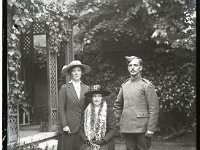 &copyTheCarterTribe.com 2013  Left to right: Unknown woman, Edith Tribe and Arthur Pacey Tribe (joined RFC 10 Jan 1916). 4 Deodar Road   Scanned from 1/4 plate (4" x 3") glass negative